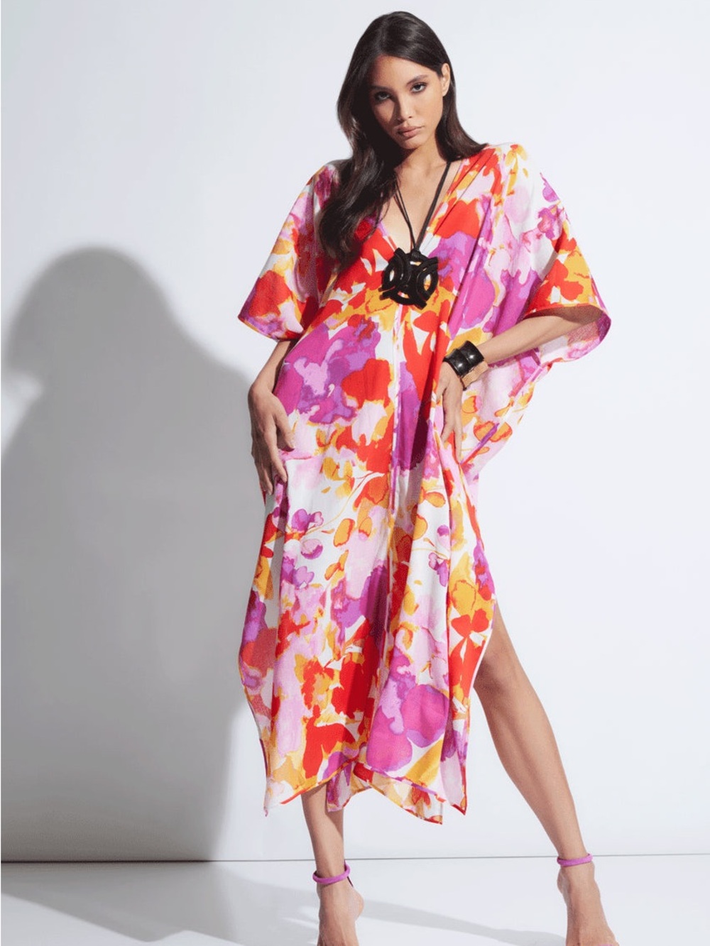 Natori Suisai Getaway 100% Cotton Gauze Caftan Cover Up Size S
